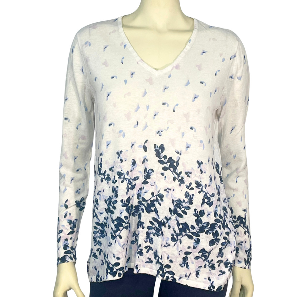 3/$20 J Jill Sz M Light Pullover Knit Sweater V-Neck Linen-Cotton Blend White